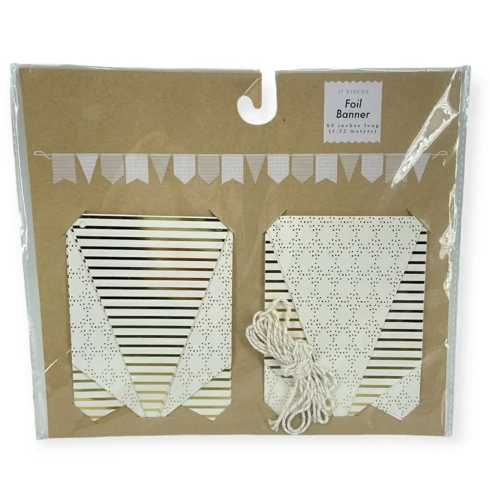 17-Piece Gold Foil Stripe Triangle Pennant Hanging Room Decor Banner 60 Inches